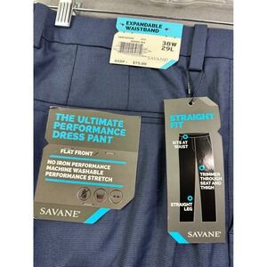 Savane Men's Ultimate Performance Dress Pants 38x29 Bering Sea Blue Straight Fit